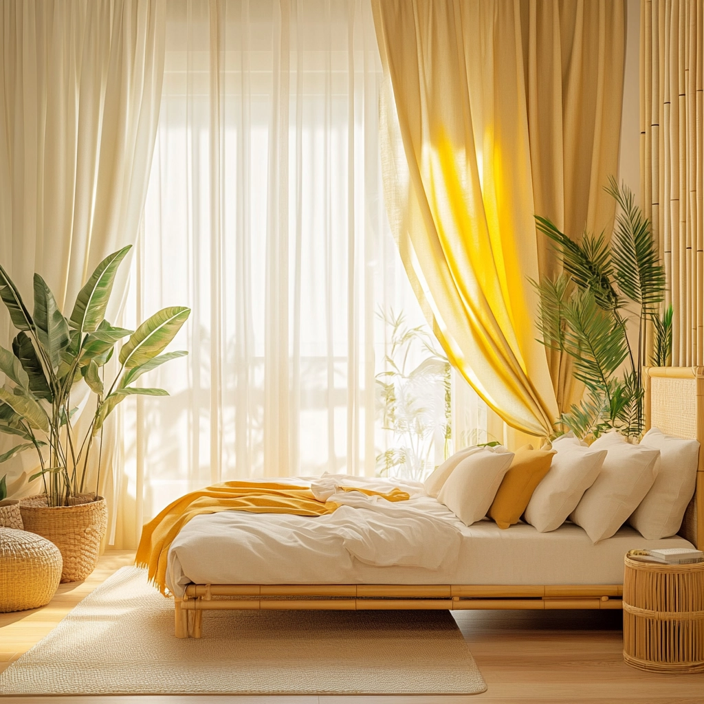 beige and mustard bedroom 49