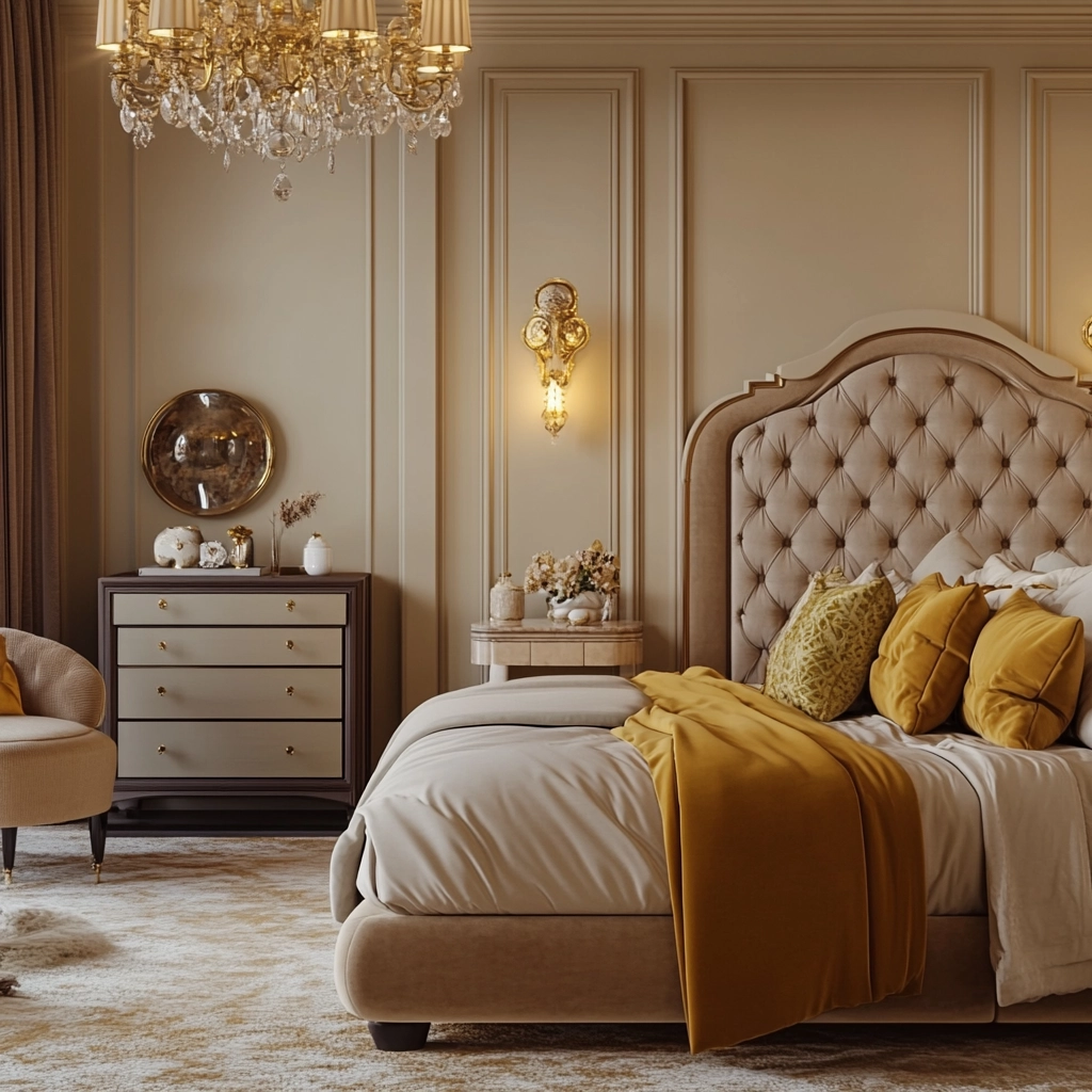 beige and mustard bedroom 55