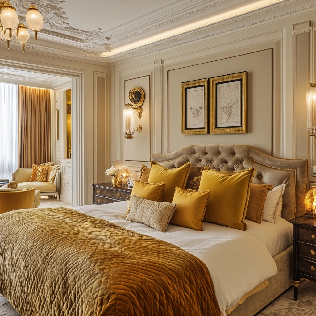 beige and mustard bedroom 56