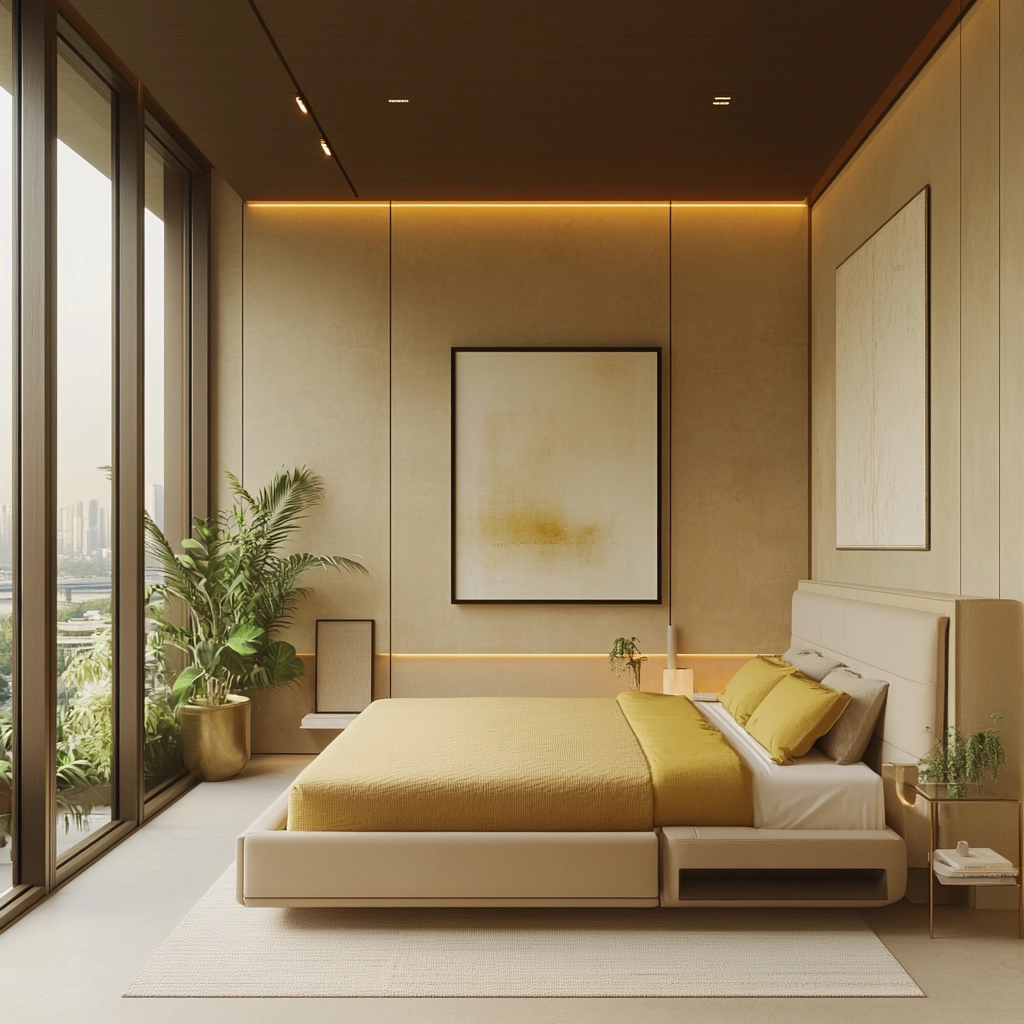 beige and mustard bedroom 65