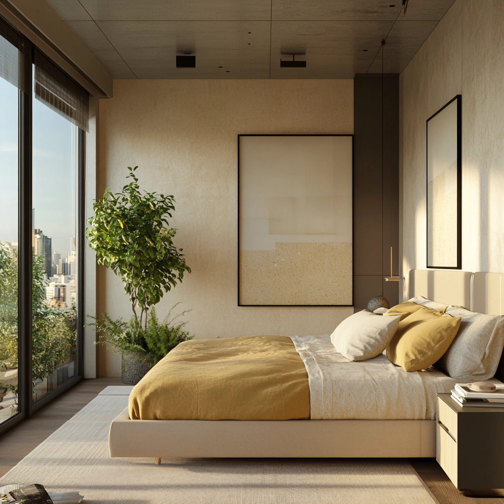 beige and mustard bedroom 68