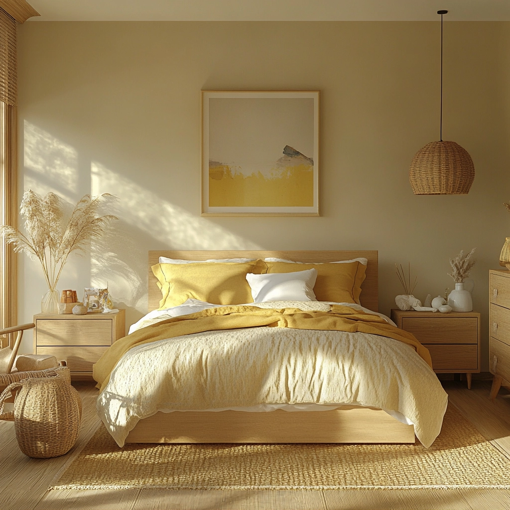 beige and mustard bedroom 74