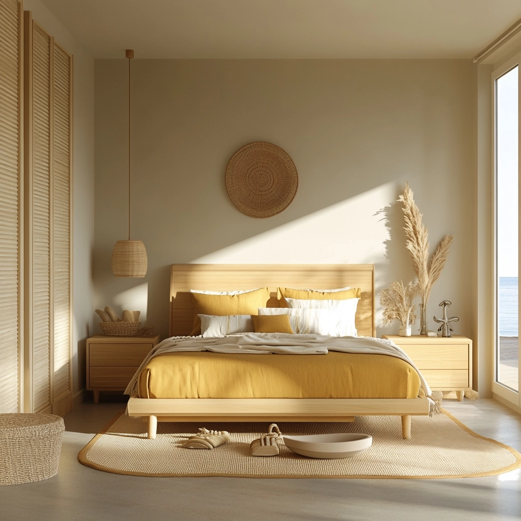 beige and mustard bedroom 75