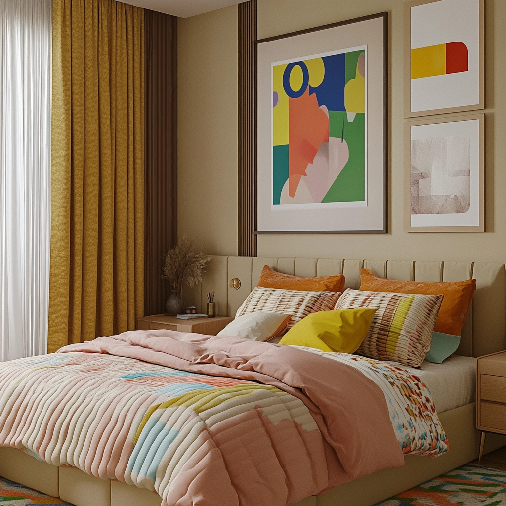 beige and pastel bedroom 46