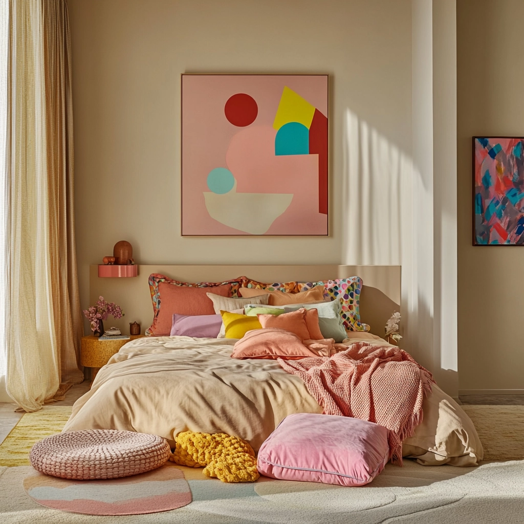beige and pastel bedroom 47