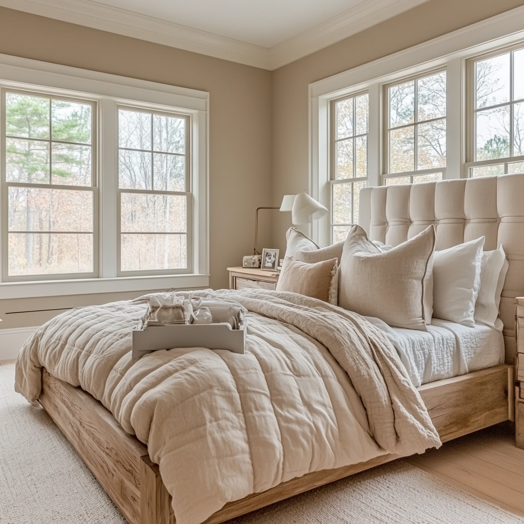 beige and pastel bedroom 53