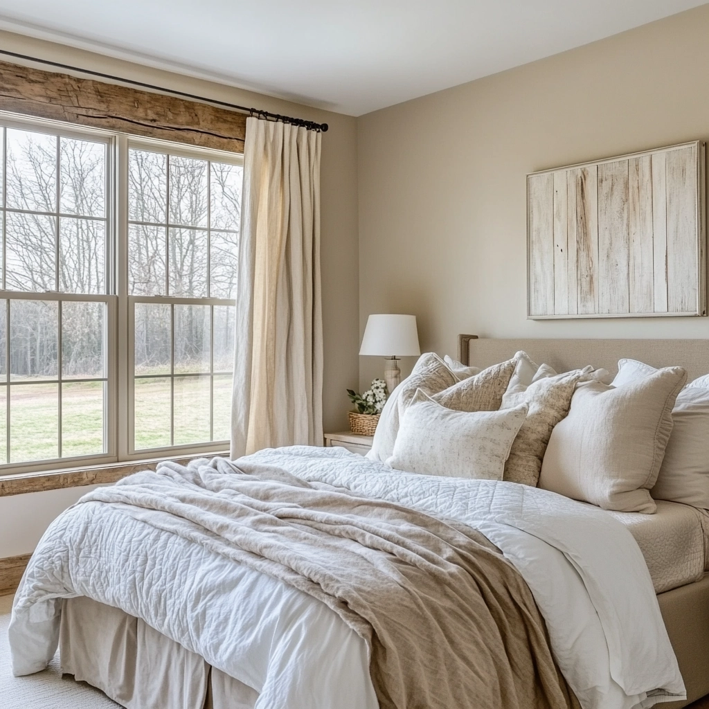 beige and pastel bedroom 56