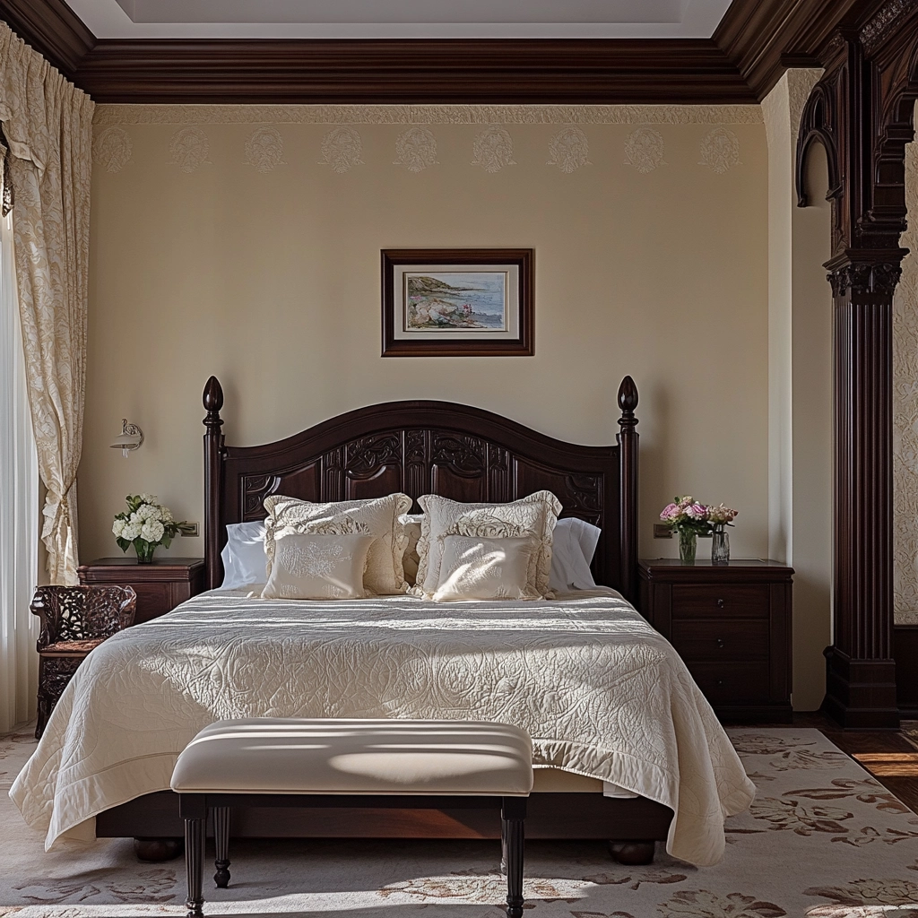 beige and pastel bedroom 57