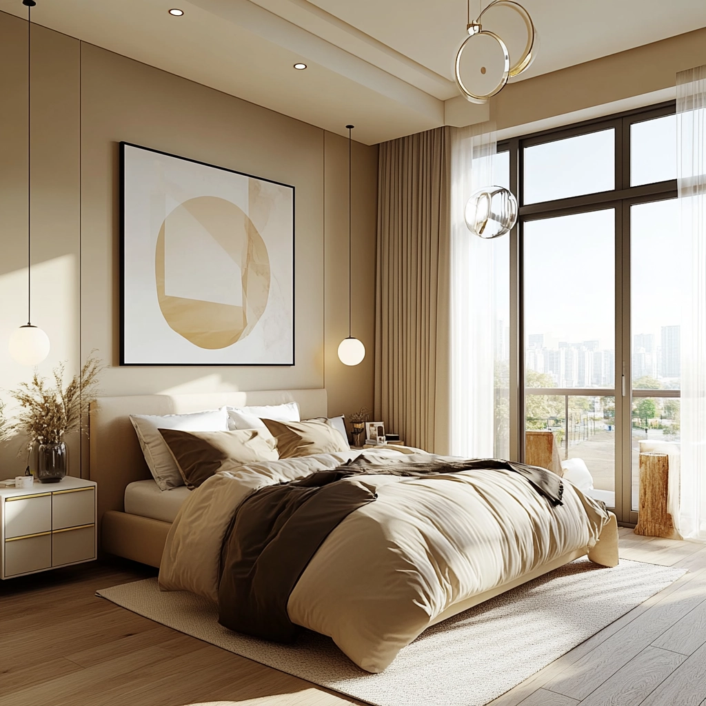 beige and pastel bedroom 61