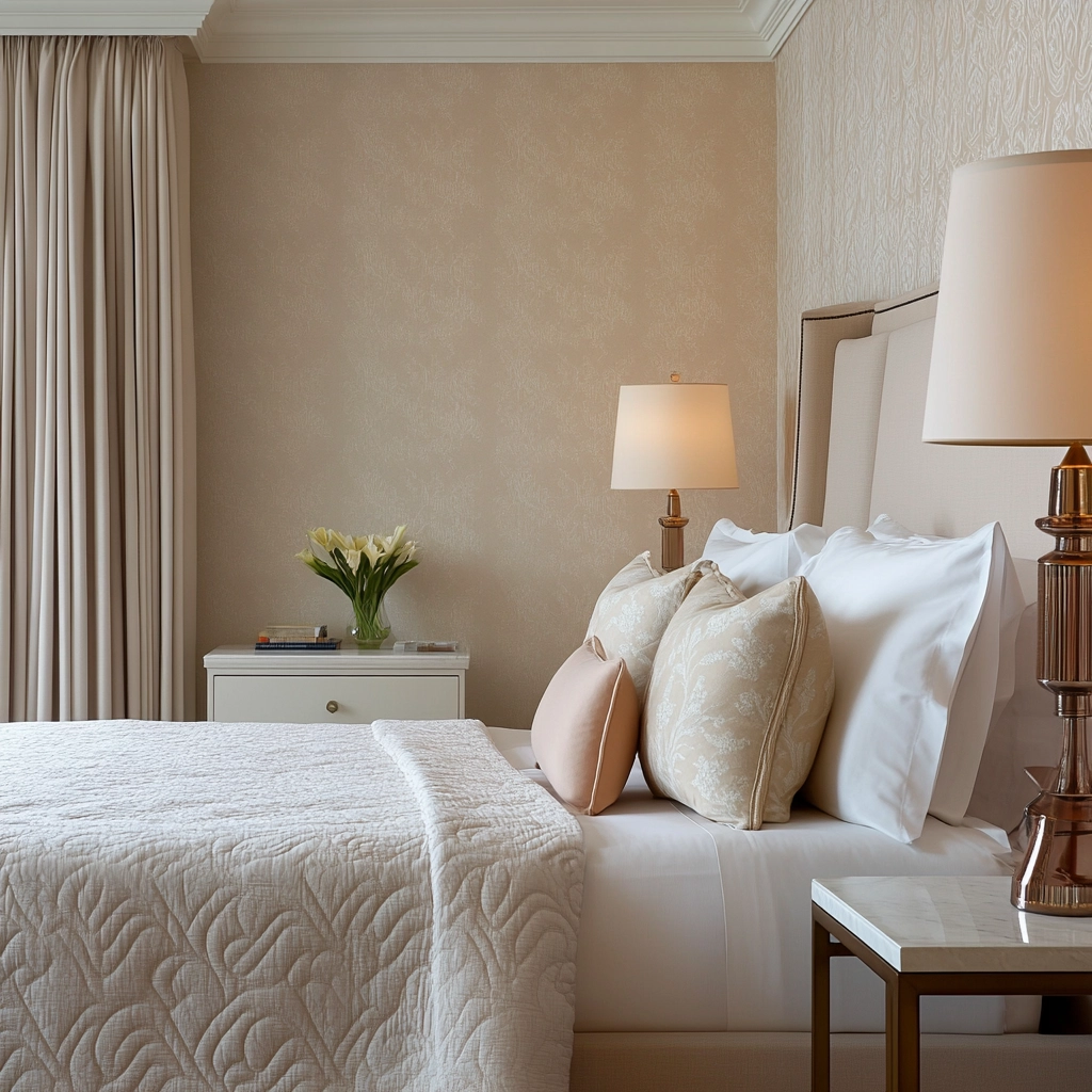 beige and pastel bedroom 66