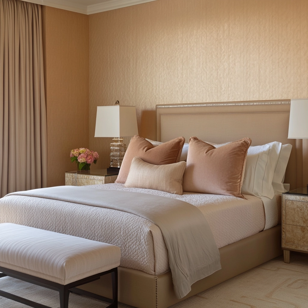 beige and pastel bedroom 68