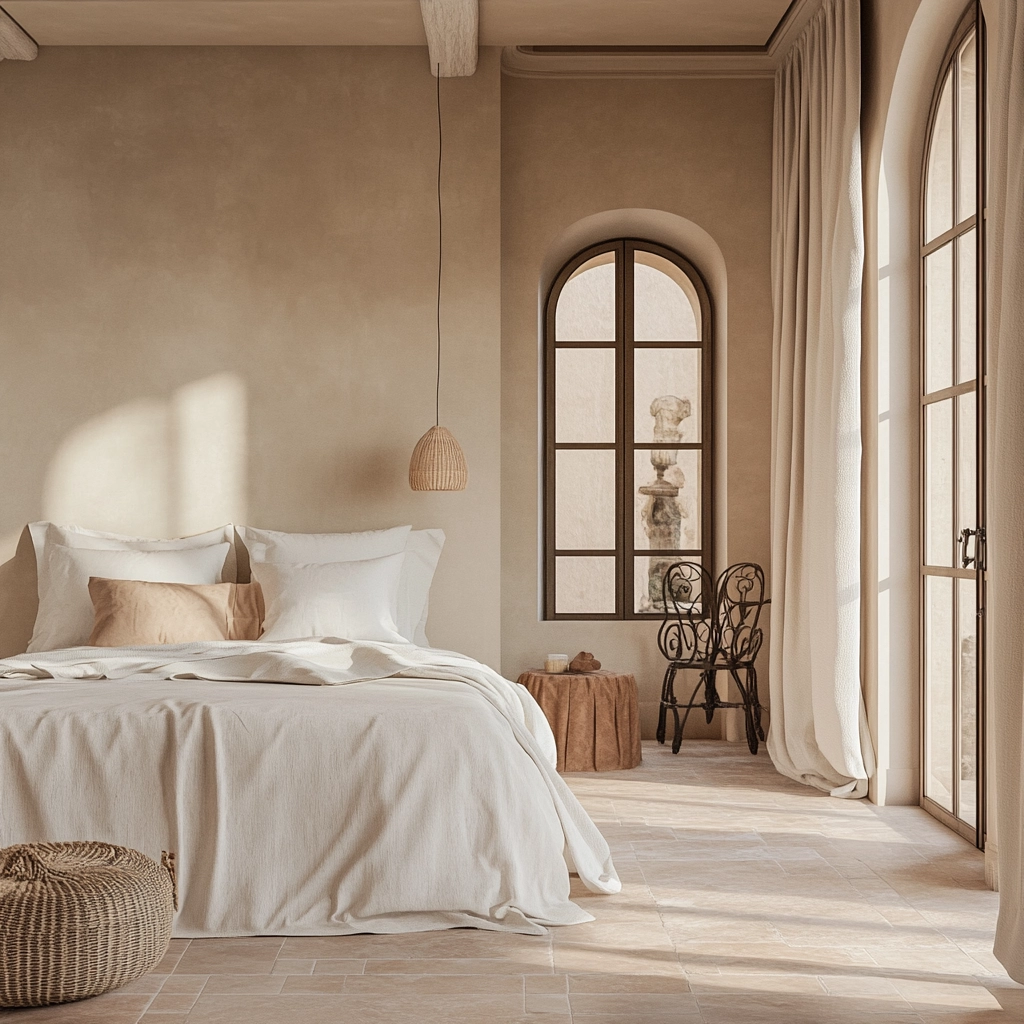 beige and pastel bedroom 74