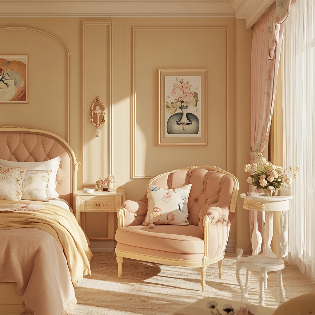 beige and pastel bedroom 78