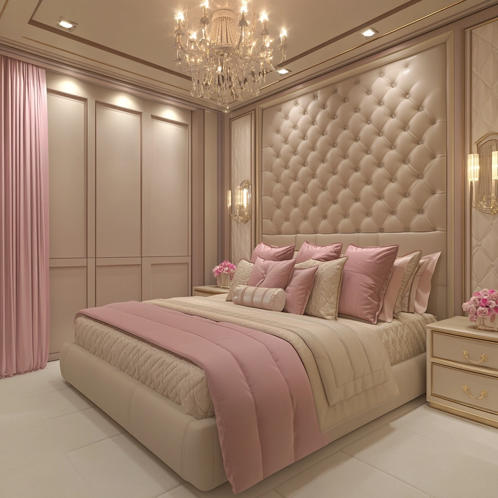 beige and pink bedroom 37