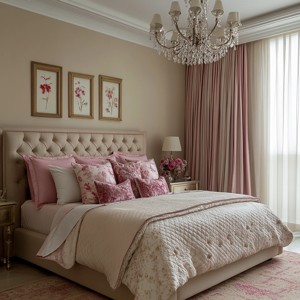 beige and pink bedroom 38