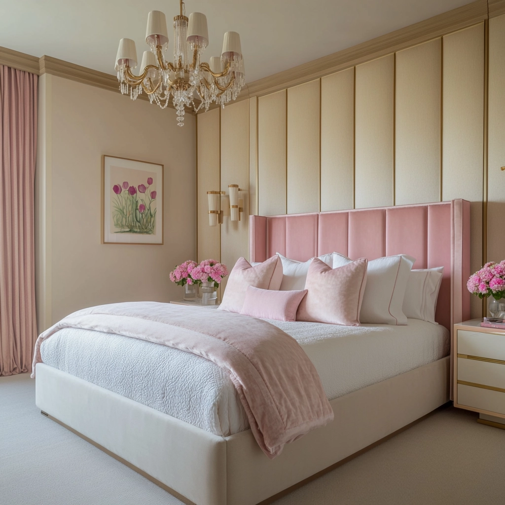 beige and pink bedroom 40