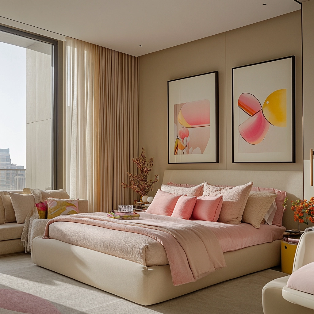 beige and pink bedroom 49
