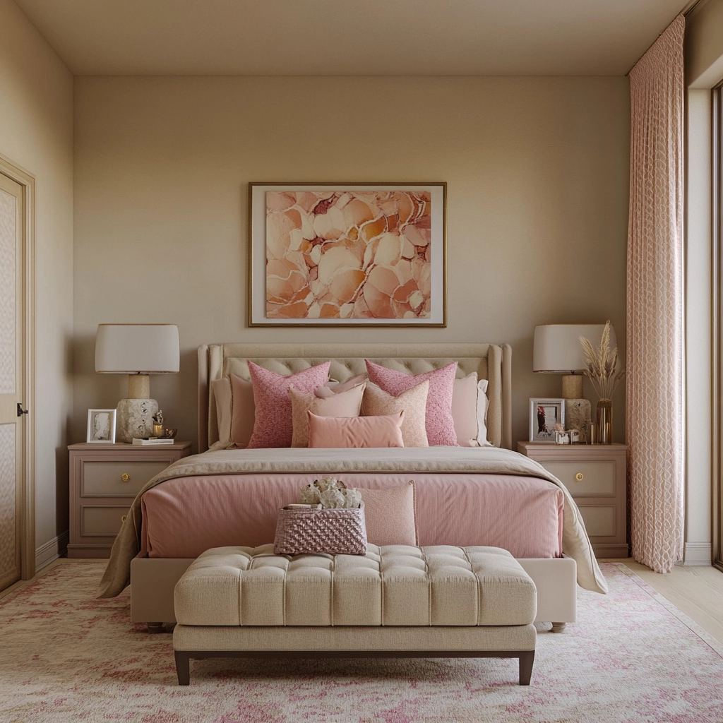 beige and pink bedroom 62