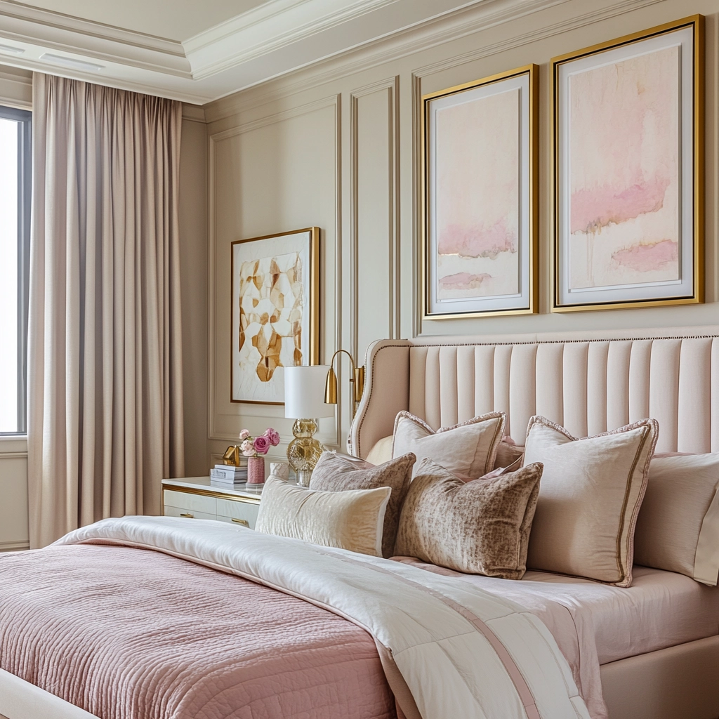 beige and pink bedroom 63