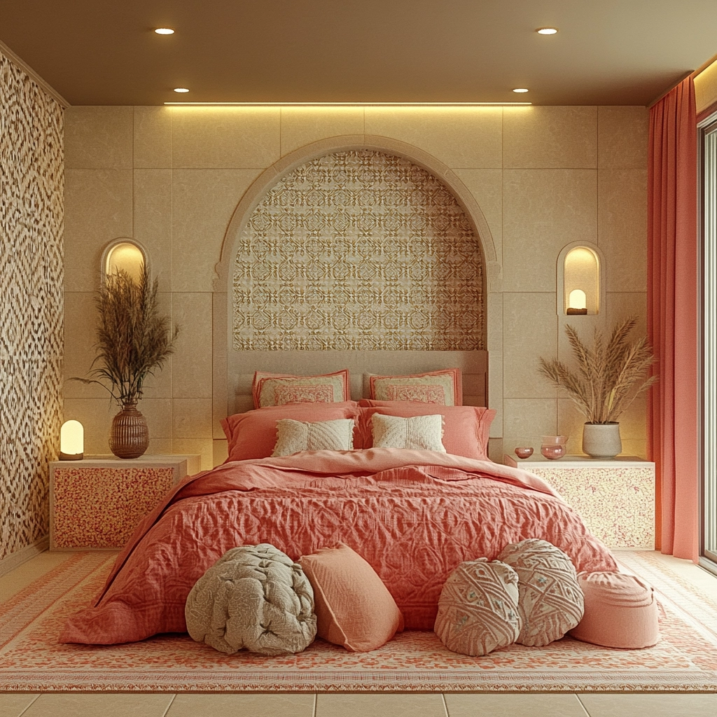beige and pink bedroom 77