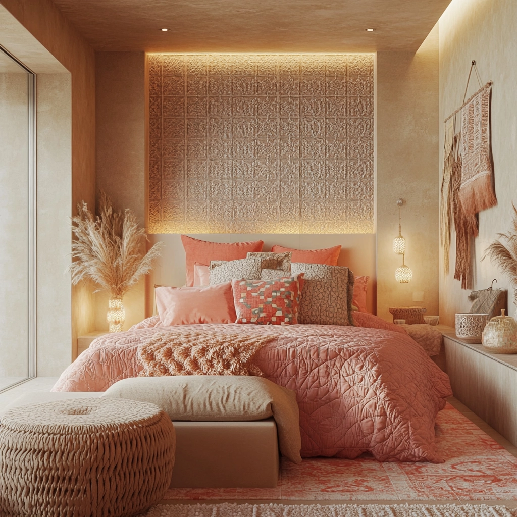 beige and pink bedroom 78