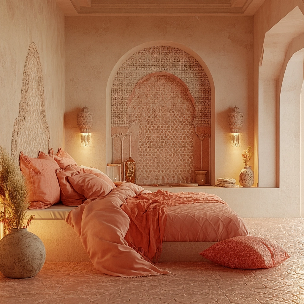 beige and pink bedroom 80