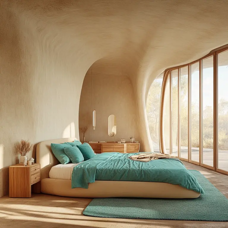 beige and turquoise bedroom 1