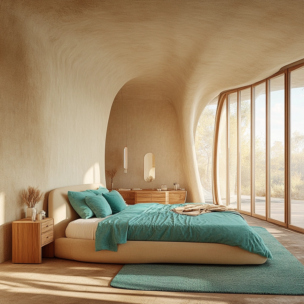 beige and turquoise bedroom 1