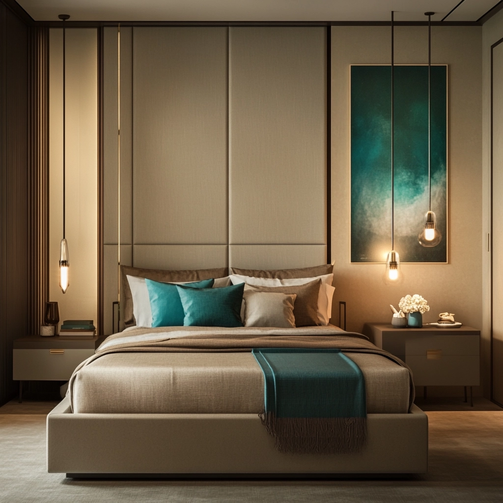beige and turquoise bedroom 12
