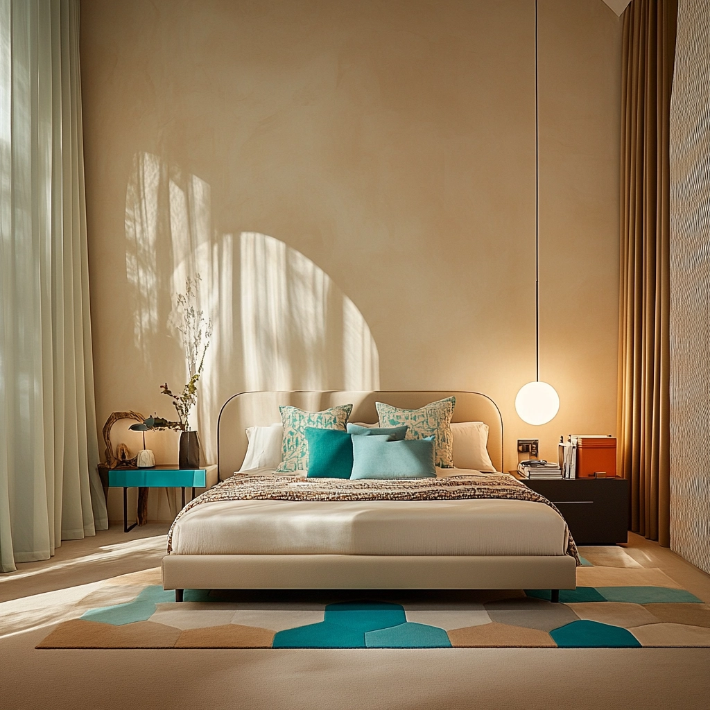beige and turquoise bedroom 15