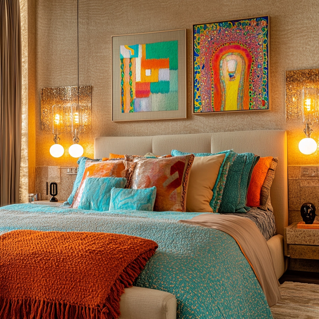beige and turquoise bedroom 40