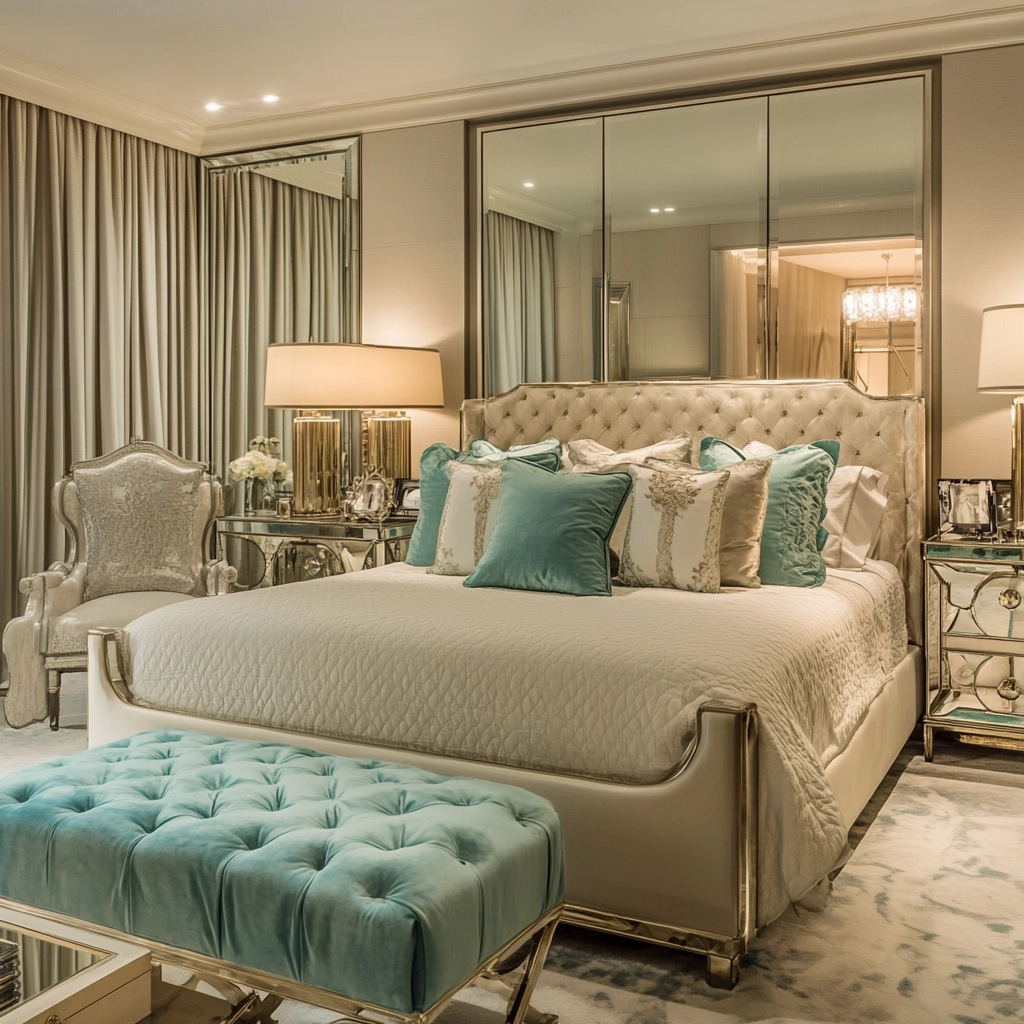 beige and turquoise bedroom 62