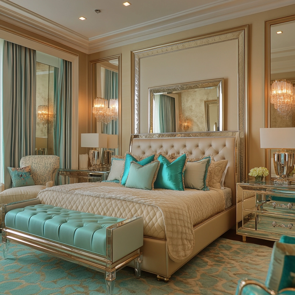beige and turquoise bedroom 63