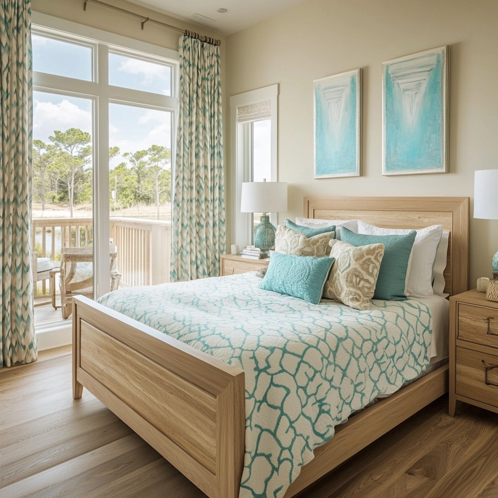 beige and turquoise bedroom 68