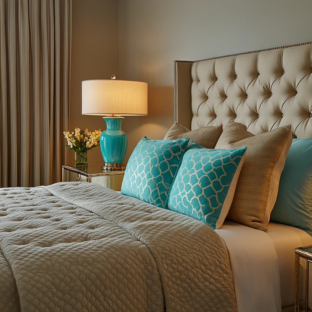 beige and turquoise bedroom 70