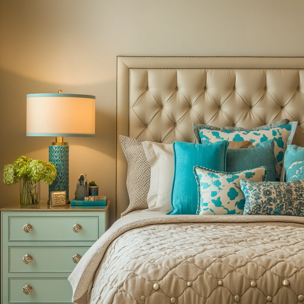 beige and turquoise bedroom 71