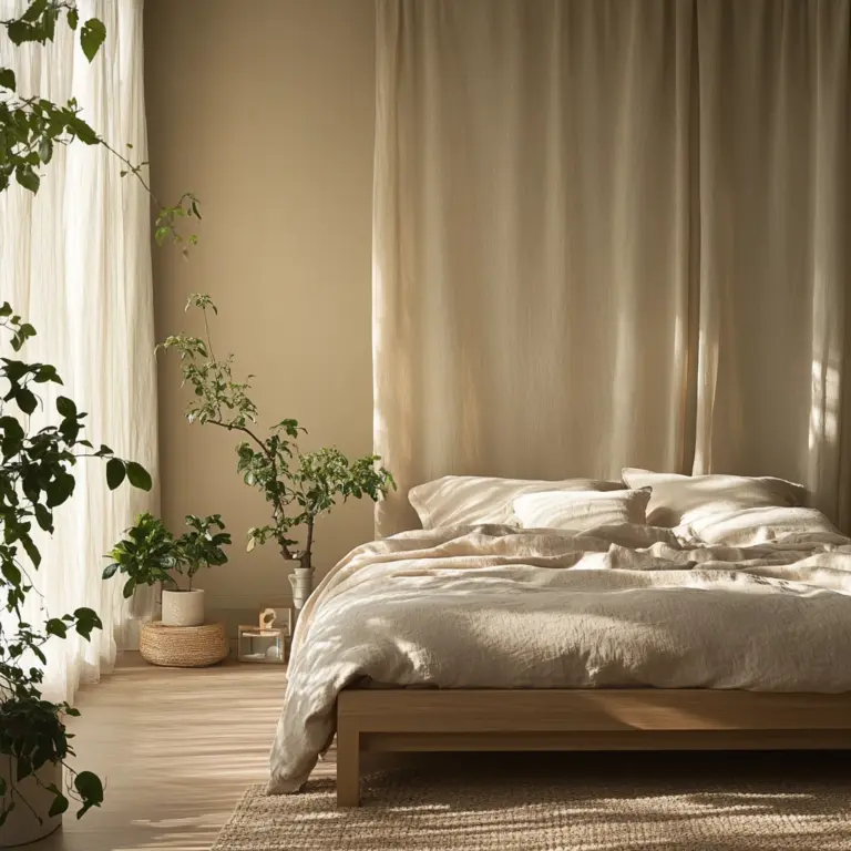 beige bedroom with plants 1