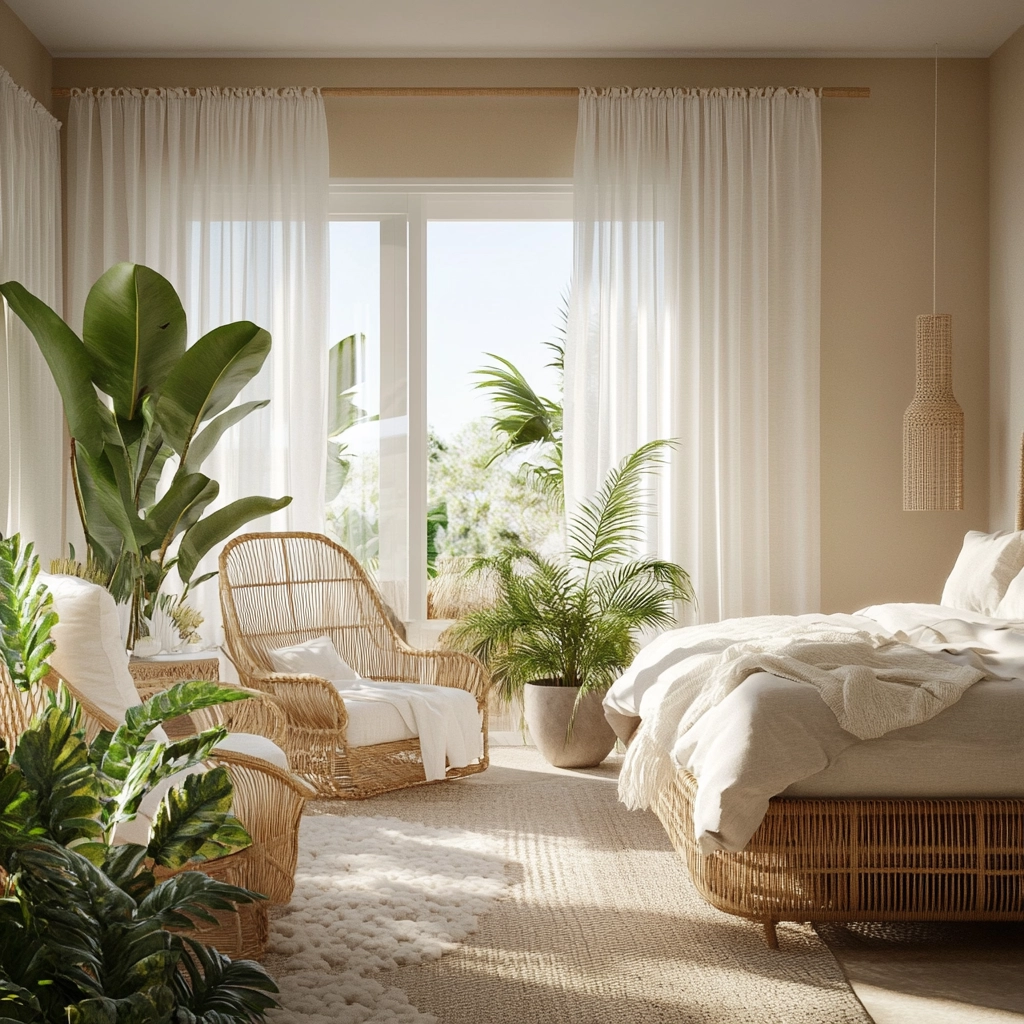 beige bedroom with plants 10