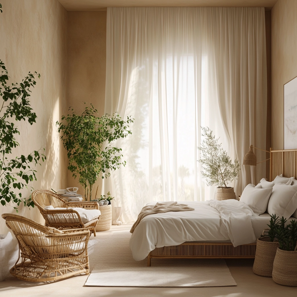 beige bedroom with plants 11