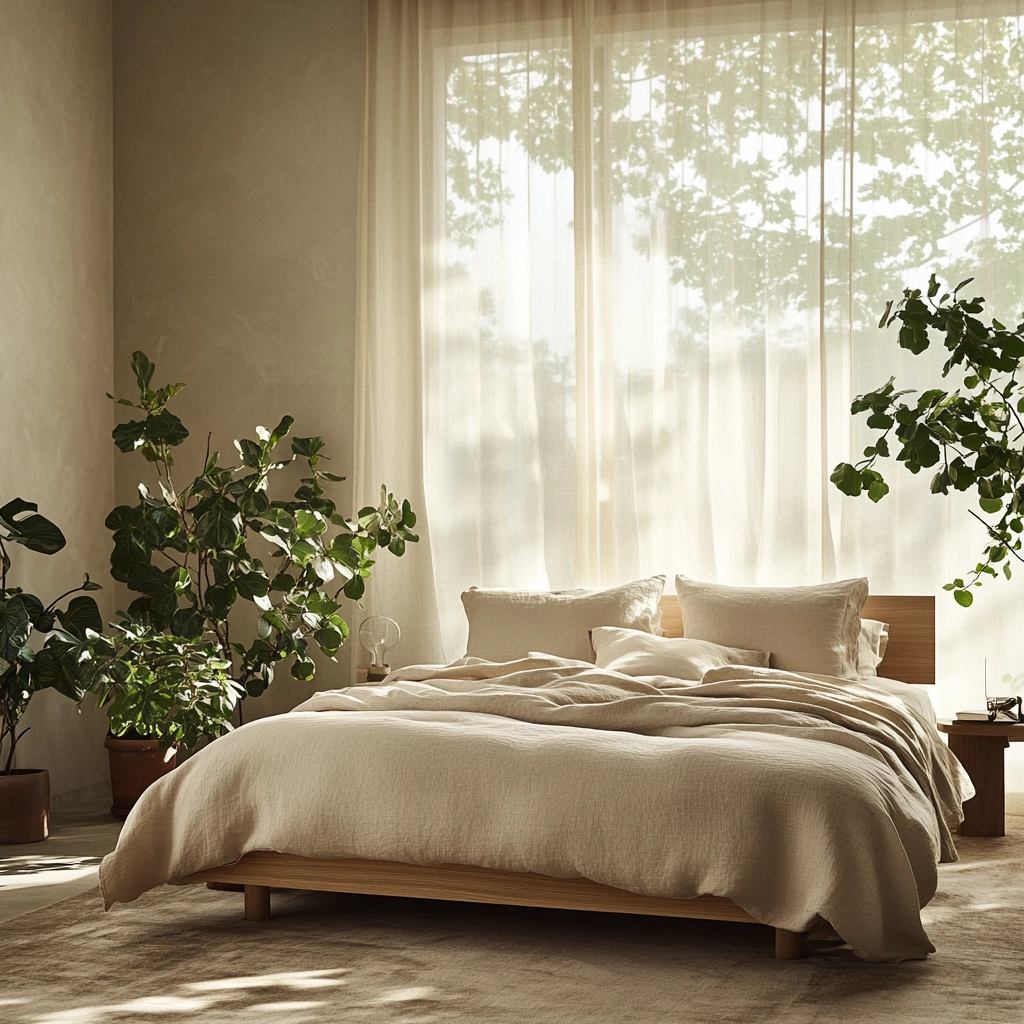 beige bedroom with plants 2