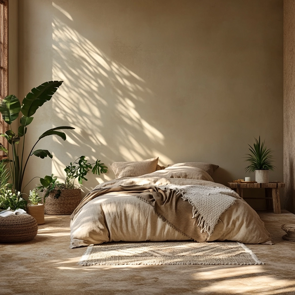 beige bedroom with plants 20