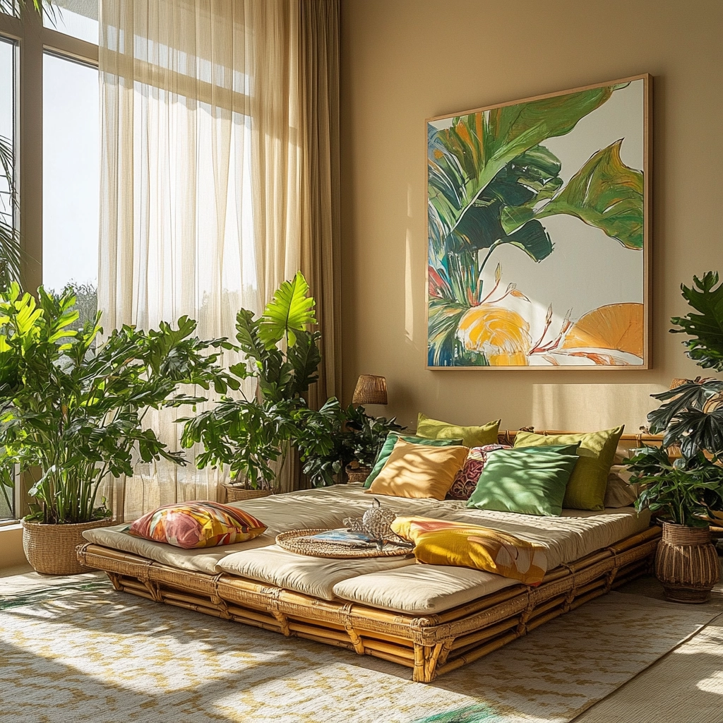 beige bedroom with plants 26