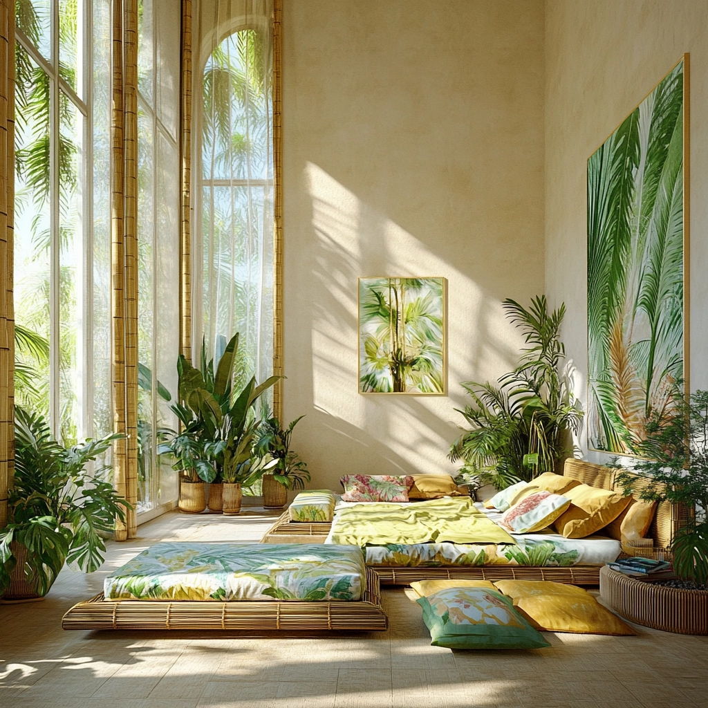 beige bedroom with plants 27