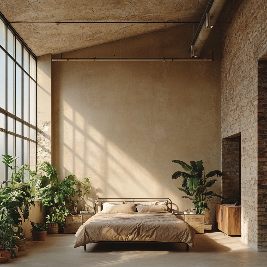 beige bedroom with plants 29