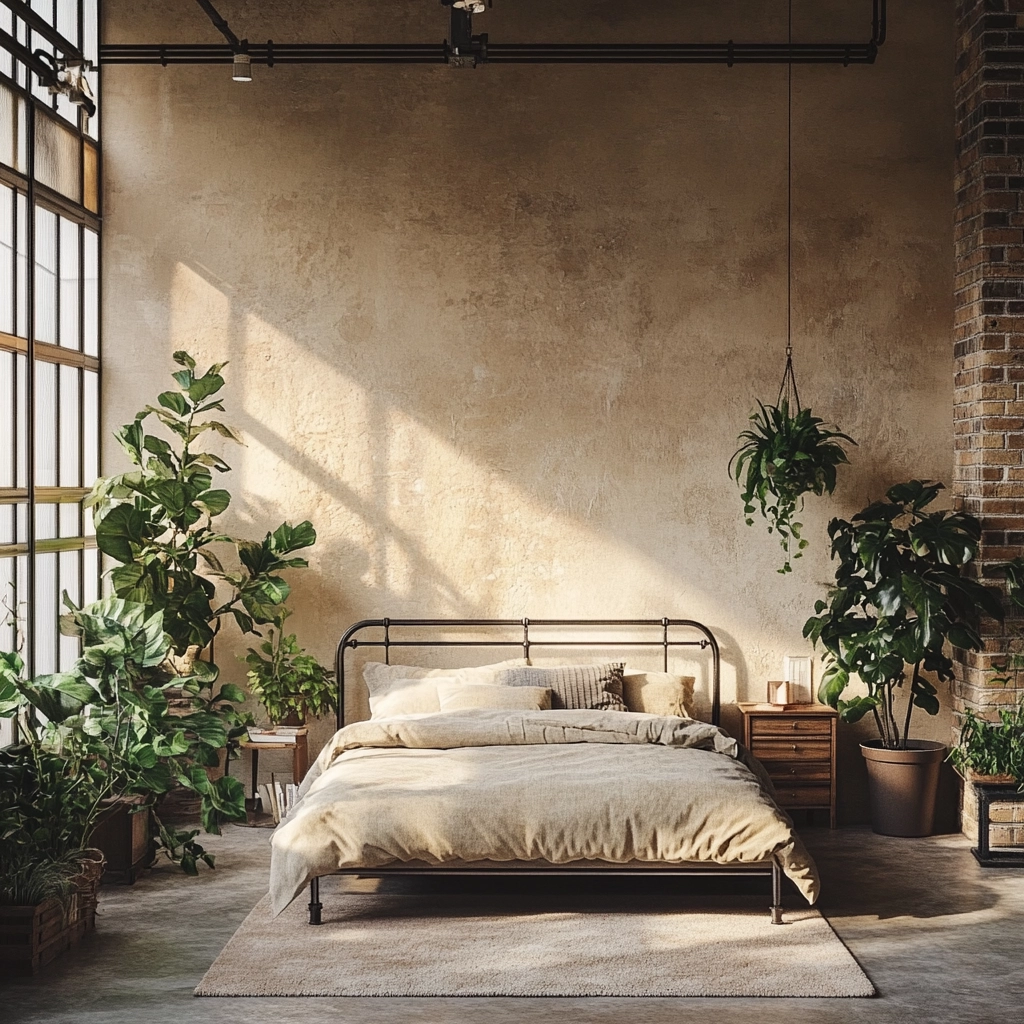 beige bedroom with plants 32