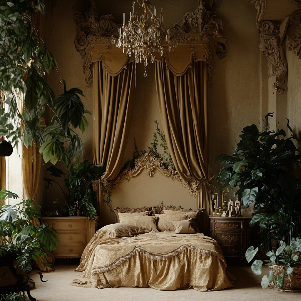 beige bedroom with plants 34
