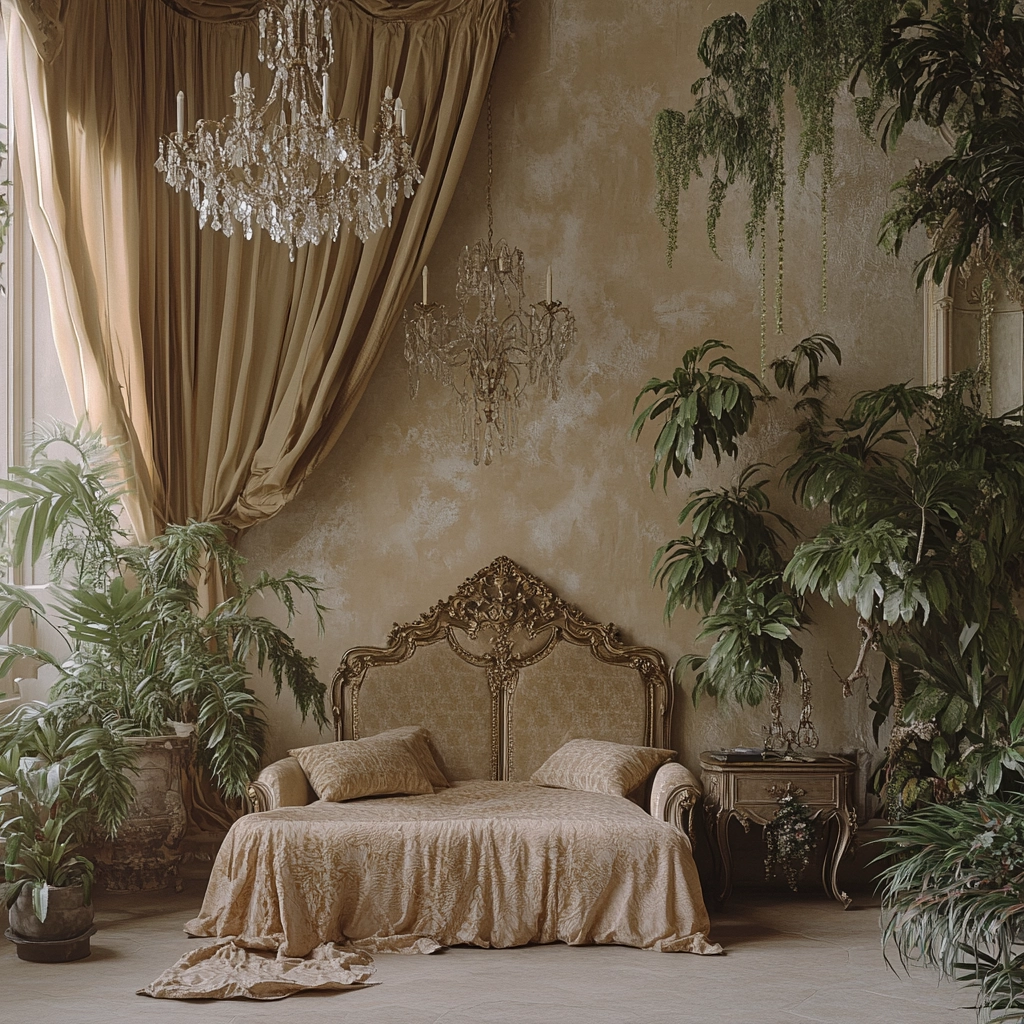 beige bedroom with plants 35