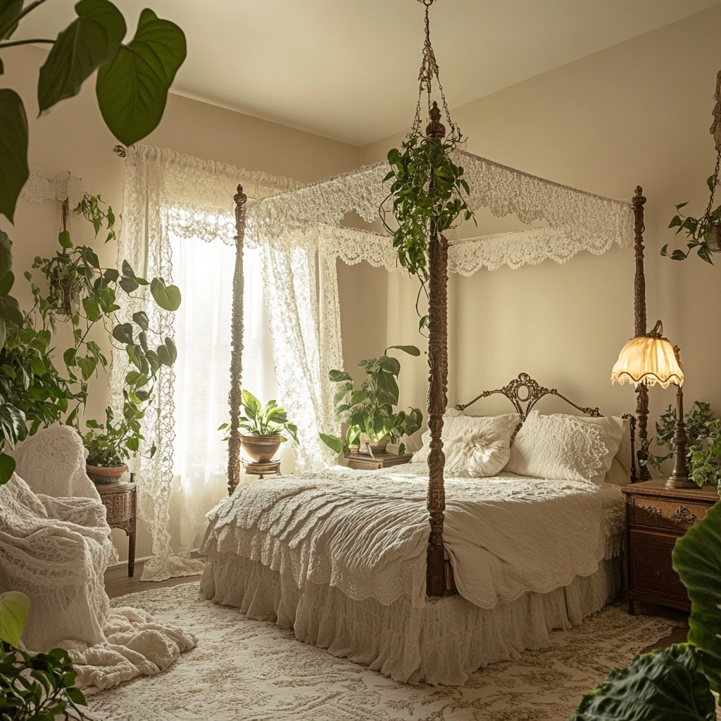 beige bedroom with plants 37