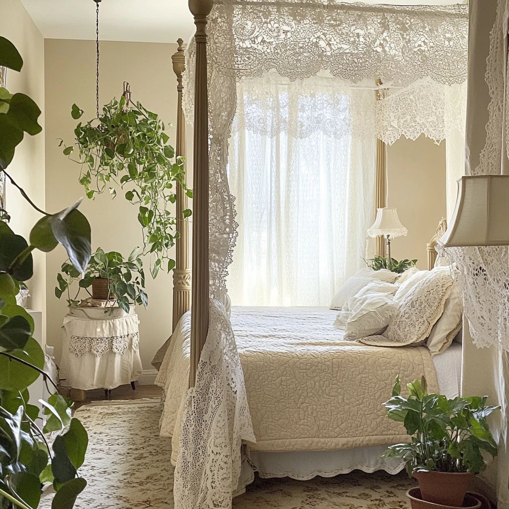 beige bedroom with plants 38