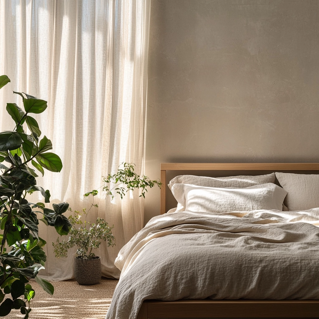 beige bedroom with plants 4